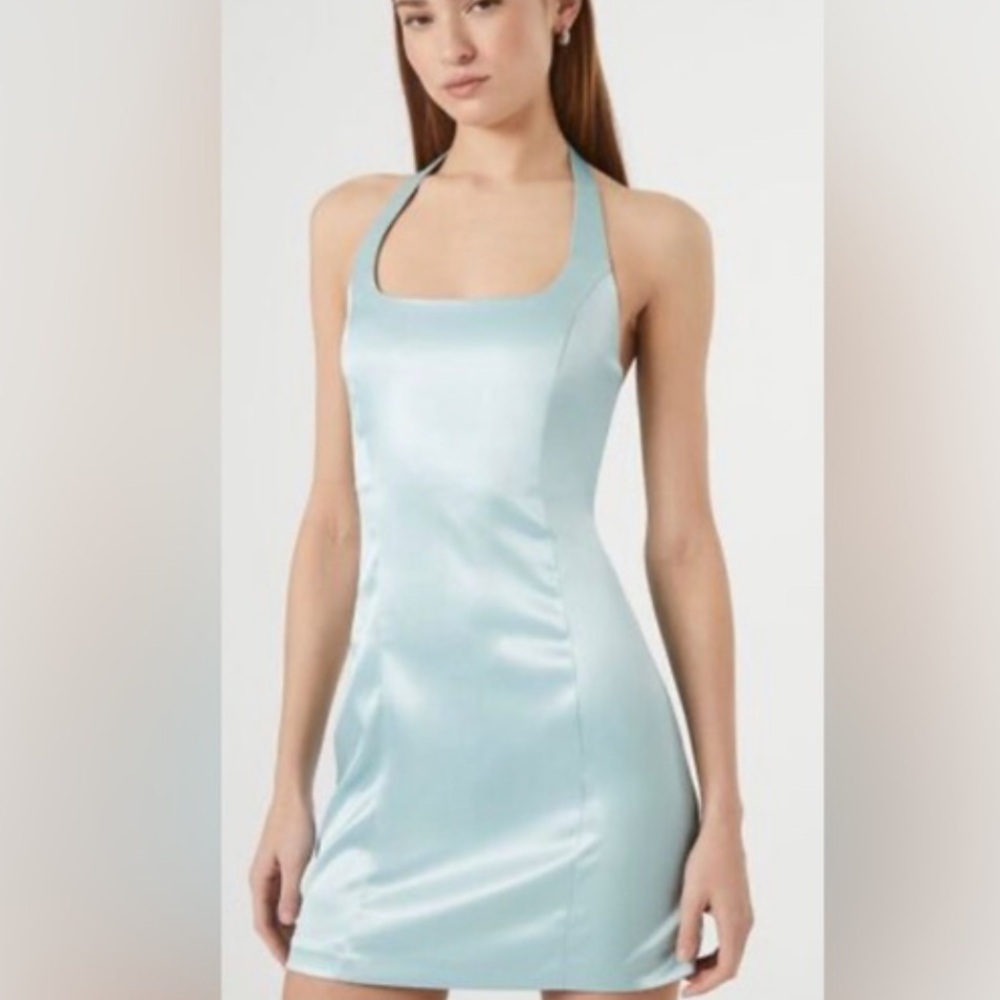 Forever 21 Halter Satin Dress Blue Mist